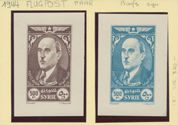 Syrien: 1944, President Schukri El-Kuwatli 500p. Brown And 500p. Blue Imperforate PROOFs On Card, Si - Syrien
