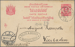 Thailand - Ganzsachen: 1901, UPU Card 4 A. Canc. "BANGKOK2 25.2.1901" To Wiesbaden/Germany, Company - Thailand