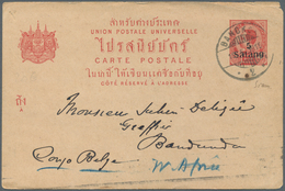 Thailand - Ganzsachen: 1919. Postal Stationery Card (small Corner Fault) 5 Satang Red Surcharge Canc - Thailand