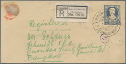Thailand - Ganzsachen: 1928 Postal Stationery Envelope 15s. Blue, Used Registered From Chaxoengsao T - Thailand