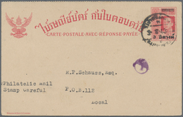 Thailand - Ganzsachen: 1943 Postal Stationery Reply Card 5s. Red Overprinted "3 Satang" (in Siamese) - Thailand