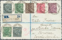 Tibet: 1936, Yatung BPO: India ½ A. (2), 1 A., 1 ½ A., 2 A., 3 P. Tied Seven Strikes „YATUNG TIBET V - Sonstige - Asien