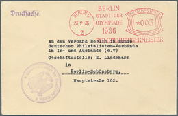 Thematik: Olympische Spiele / Olympic Games: 23.7.35 Absender-Frei-o Berlin C 003 Pf. BERLIN STADT D - Autres & Non Classés