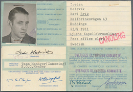 Thematik: Olympische Spiele / Olympic Games: 1956, Sweden For Melbourne '56. IDENTITY CARD For Karl - Autres & Non Classés