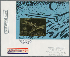 Thematik: Raumfahrt / Astronautics: 1972, Sharjah, GOLD/SILVER ISSUE "Apollo 16", Both Souvenir Shee - Sonstige & Ohne Zuordnung