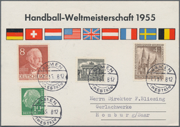 Thematik: Sport-Handball / Sport-handball: 1955, Saarland. Handball World Championship, Germany. Wet - Handball