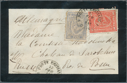 Ägypten: 1878, 1 Pia Carmine And 20 Para Dull Greyish Blue Tied "CARIO 22 FEB 78" To Name-card-size - Autres & Non Classés