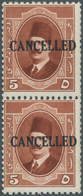 Ägypten: 1923 King Fouad 5m. Brown COIL STAMPS Vertical Pair Surcharged "CANCELLED", Mint Never Hing - Autres & Non Classés