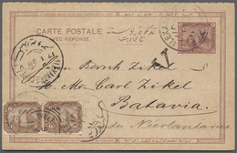 Ägypten - Ganzsachen: 1898, Stationery Double Card 3 Mil. Brown Uprated With Pair 1 Mil Brown Sent F - Other & Unclassified