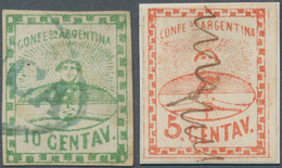 Argentinien: 1858/1860, 10c. Green Used And Cancelled By Blue Oval H/s "FRANCA" Of Buenos Aires, And - Autres & Non Classés