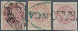 Argentinien: 1862 Three Used Singles Of 5c. Rose, No Accent, With Different Cancellations, One With - Autres & Non Classés