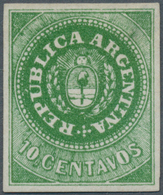 Argentinien: 1862 10c. Dark Green, With Accent, Unused Without Gum, Fresh Colour, Wide Margins All R - Other & Unclassified