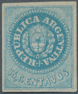 Argentinien: 1862 15c. Blue, With Accent, Unused Without Gum, Fresh Colour, Even Wide Margins All Ro - Sonstige & Ohne Zuordnung