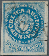 Argentinien: 1862 15c. Deep Blue, With Accent, Intermediate Impression, Used And Cancelled By Large - Other & Unclassified