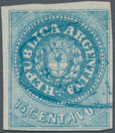 Argentinien: 1862 15c. Blue, With Accent, Used And Cancelled By Biconcave "CORREOS DEL ROSARIO" H/s - Autres & Non Classés