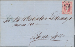 Argentinien: 1867, Rivadivia 5 C. Rose Carmine 7th Print, Imperforated, Tied Blue Oval "CONCORDIA" I - Autres & Non Classés