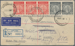 Australien: 1935 'ANZAC' 1s. Black Horizontal Pair And 2d. Scarlet Horiz. Strip Of Three On FDC Used - Briefe U. Dokumente