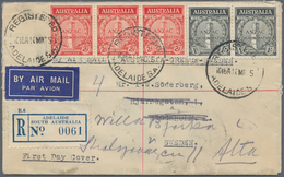 Australien: 1935 'ANZAC' 1s. Black Horizontal Pair And 2d. Scarlet Horiz. Strip Of Three On FDC Used - Covers & Documents