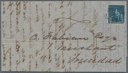 Barbados: 1855, 1 D. Deep Blue Tied By Numeral "1" To Folded Letter (inside Printed Page Of The Merc - Barbados (1966-...)