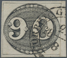 Brasilien: 1843, 90r. Black, Fresh Colour, Full Margins All Around, Neatly Oblit. By Double Circle " - Neufs