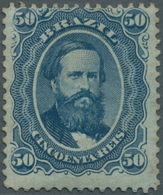 Brasilien: 1866, Dom Pedro 50c. Blue "Papel Azulado - Chapa Quebrada", Fresh Colour, Well Perforated - Neufs
