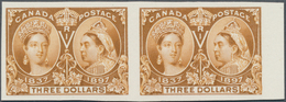 Canada: 1897, Jubilee $3 Bistre, Imperforate Proof Pair, Issued Design And Colour On Cardboard. - Ungebraucht