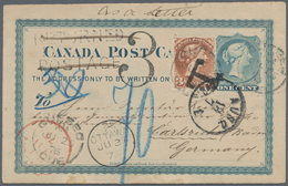 Canada - Ganzsachen: 1876, Card QV 1 C. Uprated QV 3 C. Tied "QUEBEC JU 25 76" To Carlsruhe/Germany, - 1953-.... Elizabeth II