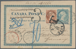 Canada - Ganzsachen: 1876, Card QV 1 C. Uprated QV 3 C. Tied "QUEBEC JU 25 76" To Carlsruhe/Germany, - 1953-.... Reign Of Elizabeth II