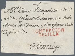 Chile: 1802, "CONCEPCION / DE CHILE" Vermilion Two-line On Front Cover Used Inland To Santiago. - Chili