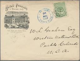 Costa Rica: 1897, 10 C. Light Green Tied Golf Balll To Small Hotel Cover From "SAN JOSE 26 MAI 1897" - Costa Rica