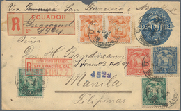 Ecuador - Ganzsachen: 1888, Envelope (faults) 5 C. Blue Uprated, 1, 2, 5 C. (UPU Tricolour) And 1 C. - Equateur