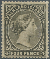 Falklandinseln: 1879, QV 4d. Grey-black Perf. 14 Without Watermark, Unused With Part Original Gum An - Falklandinseln