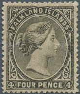 Falklandinseln: 1879, QV 4d. Grey-black Perf. 14 Without Watermark, Unused With Part Original Gum An - Falkland