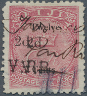 Fiji-Inseln: 1875, "2d./VR" Double Overprint On 12c. On 6c. Carmine-rose, Fiscally Used And Oblit. B - Fiji (...-1970)