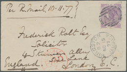 Jamaica: 1877, Small Cover To LONDON Endorsed "Per R. Mail 10.11.17" Franked With 6 D (watermark "cc - Jamaique (1962-...)