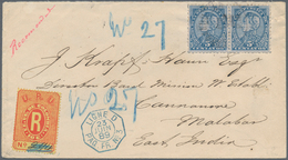 Kolumbien: 1889, Registered Letter From BARRANQUILLA To East India With Blue French Ship Mark "LIGNE - Kolumbien