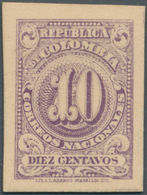 Kolumbien: 1904, 10 C. Violet Type I, Imperforated Proof On Cardboard Paper, Scarce - Kolumbien