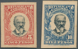 Kolumbien: 1904, 5 P. And 10 P. Proofs On Cardboard Paper, 5 P. Slight Crease, Very Scarce - Colombia