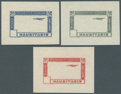 Mauretanien: 1942, Airmails, Design "Plane And Camel Caravan", Group Of Three Imperf. Stage Proofs S - Other & Unclassified