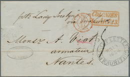 Mauritius: 1854, Folded Letter From Mauritius To Nantes, Frande, Shipped By "Lady Jocelyne" With Cle - Mauritius (...-1967)