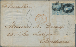 Mauritius: 1861, Folded Letter Franked With 2 Pieces 2 Pence Victoria Cancelled With Barred Ovals Wi - Maurice (...-1967)