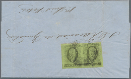 Mexiko: 1863, 1 R. Black On Green, A Horizontal Pair Tied Oval "ADMON PRAL DE CORREOS / DE / VICTORI - Mexique