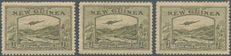 Neuguinea: 1939, Bulolo Goldfields £1 Olive-green Three Single Stamps MNH But Two With Some Toning/t - Papua-Neuguinea