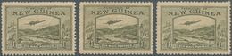 Neuguinea: 1939, Bulolo Goldfields £1 Olive-green Three Single Stamps MNH But Two With Some Toning/t - Papua New Guinea
