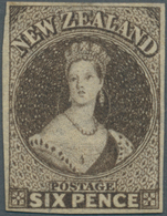 Neuseeland: 1862, QV Chalon Head 6d. Black-brown With Wmk. Large Star Imperforate With Good Margins - Sonstige & Ohne Zuordnung