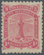 Neuseeland - Staatliche Lebensversicherung: 1891 Life Insurance 1s. Rose, Perf 12x11½, Wmk "NZ Above - Dienstmarken