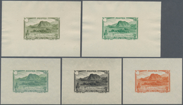 Reunion: 1933/1938, Definitives "Tourism", Design "Piton D'Anchain", Group Of Eight Single Die Proof - Unused Stamps