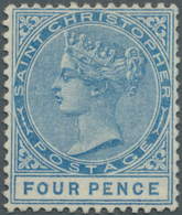 St. Christopher: 1882, QV 4d. Blue With Wmk. Crown CA Unused Without Gum And Very Minor Thinned Dot - St.Christopher-Nevis & Anguilla (...-1980)