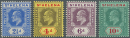 St. Helena: 1908, KEVII Definitives Complete Set Of Four 2½d. Blue, 4d. Black/red On Yellow, 6d. Dul - St. Helena