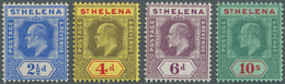 St. Helena: 1908, KEVII Definitives Complete Set Of Four 2½d. Blue, 4d. Black/red On Yellow, 6d. Dul - Sainte-Hélène